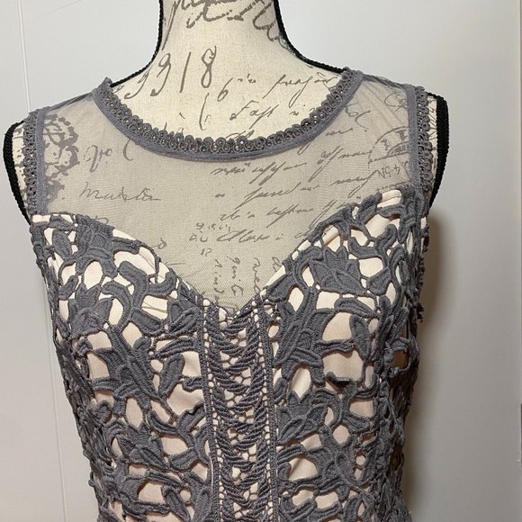 Beautiful Alya Taupe Lace Fitted Sleeveless Sheath Dress  Size L Gray - Picture 3 of 8